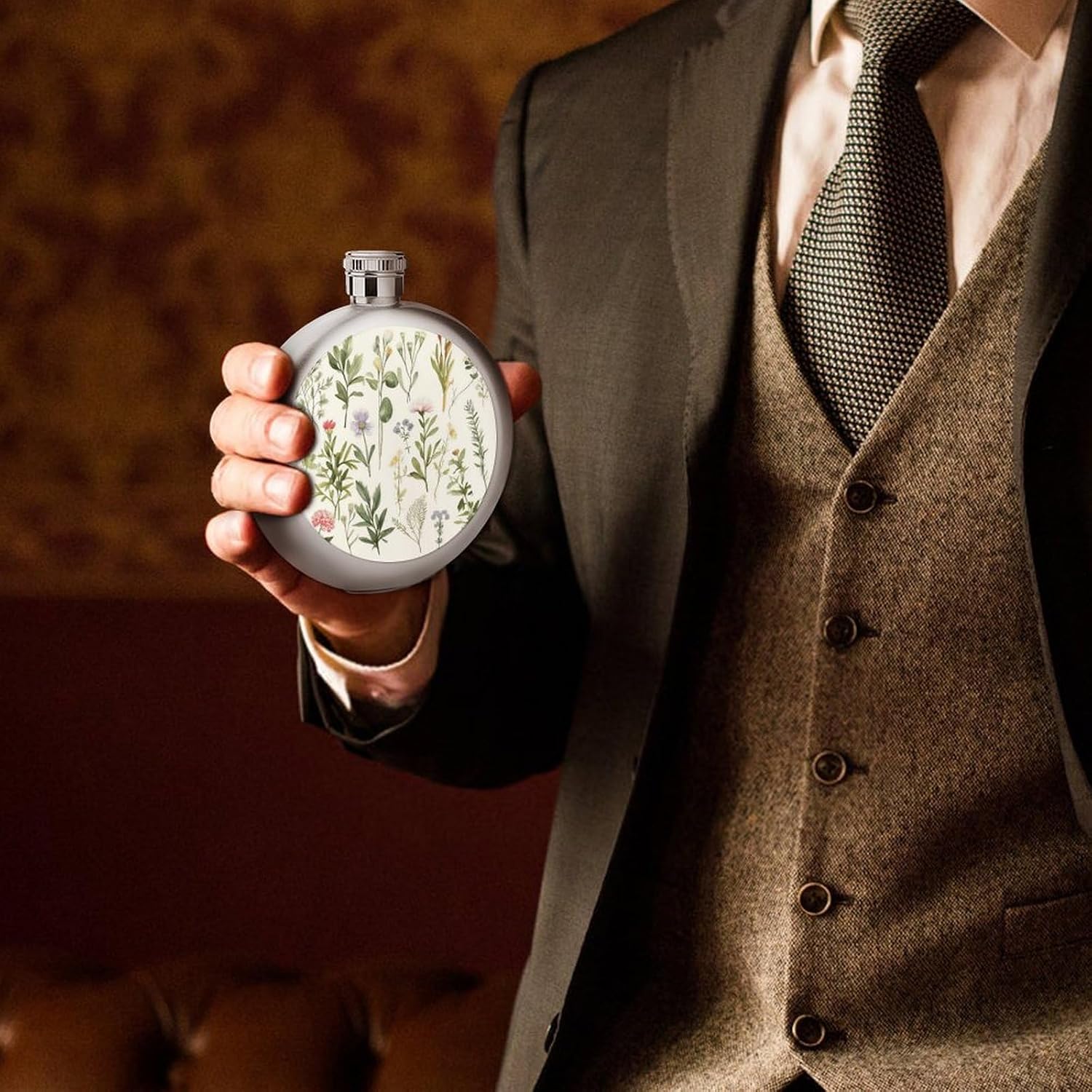 Herbs Flowersb Hip Flask 5 Oz Round Stainless Steel Mirror Polished Wine Pot Portable Pocket Wine Whiskey Flask Small Drinking Flasks Drinkware for Men Women