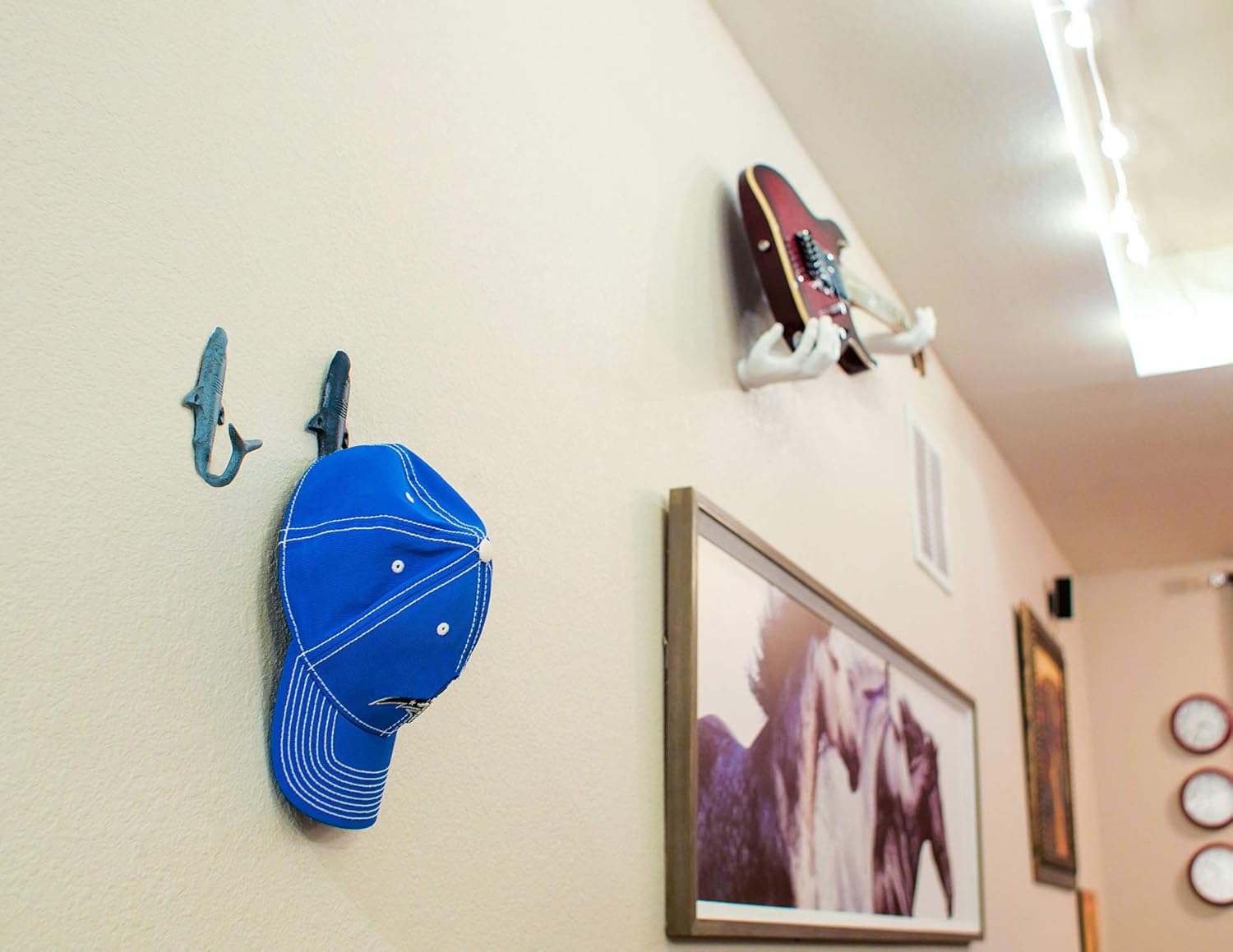 Set of 4 Cast Iron Shark Tail Wall Hooks - Nautical Beach-Themed Bathroom Towel and Coat Hanging Decor - Functional and Colorful Stylish Coastal Charm - Image 6