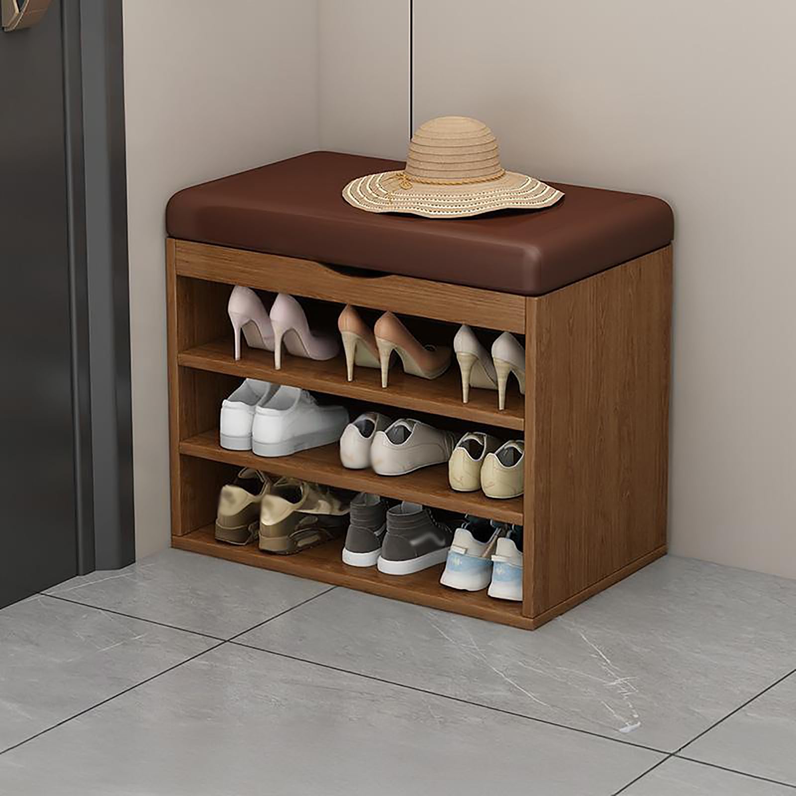 MSHGSKU Multifunctional Open Shoe Bench 3 Layer Storage for Bedroom Living Room Hallway & Entryway Coffee Color Footrest & Shoe Rack (60cm)