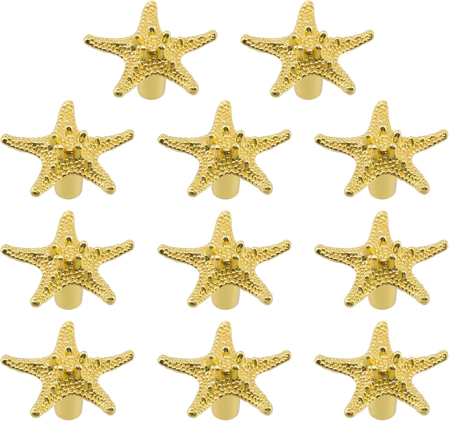 10 Pieces Starfish Knobs Coastal Beach Ocean Theme Single Hole Pulls Handles With Screws for Cabinet Drawer Cupboard (Gold)