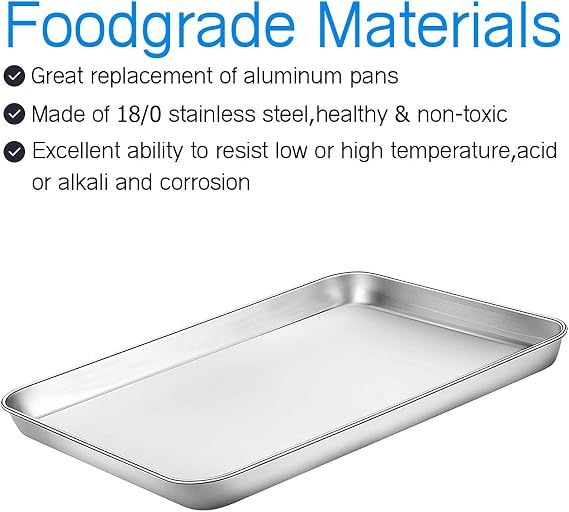 Cookie Sheet Baking Sheet Set of 3, Bastwe Commercial Grade Stainless Steel Baking Pan, Professional Bakeware Oven Tray, Healthy & Non-toxic, Rust Free & Mirror Finish, Easy Clean & Dishwasher Safe