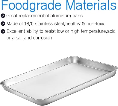 Cookie Sheet Baking Sheet Set of 3, Bastwe Commercial Grade Stainless Steel Baking Pan, Professional Bakeware Oven Tray, Healthy & Non-toxic, Rust Free & Mirror Finish, Easy Clean & Dishwasher Safe