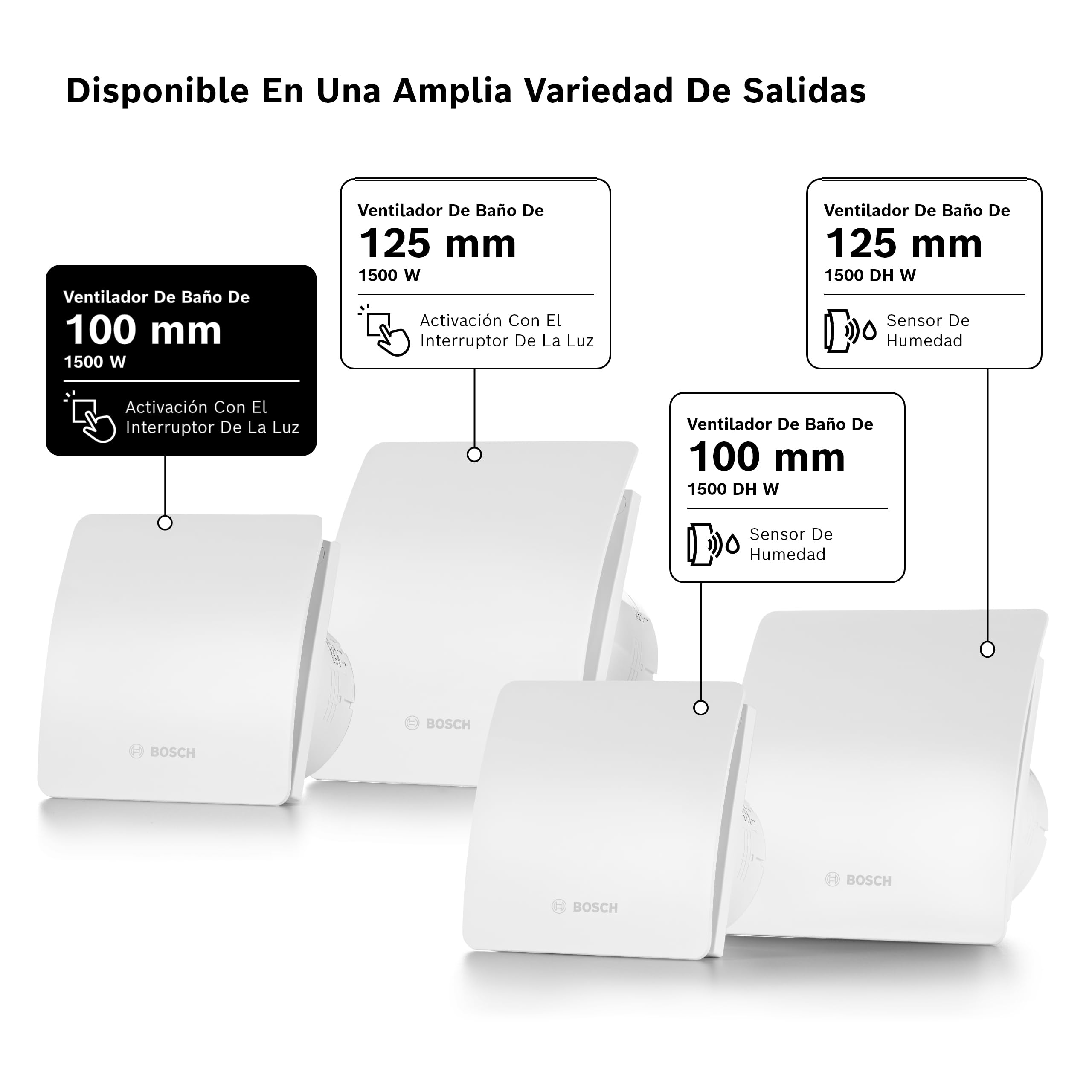 Bosch Extractor de baño 1500 100mm - Para la ventilación en el baño y WC, contra la humedad y el moho - Con activación mediante el interruptor de la luz - 100 mm de diámetro