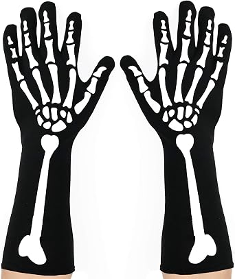 Skeleteen Bone Hand Skeleton Gloves - Skeleton Accessories Stretch Elbow Gloves for Adults and Kids