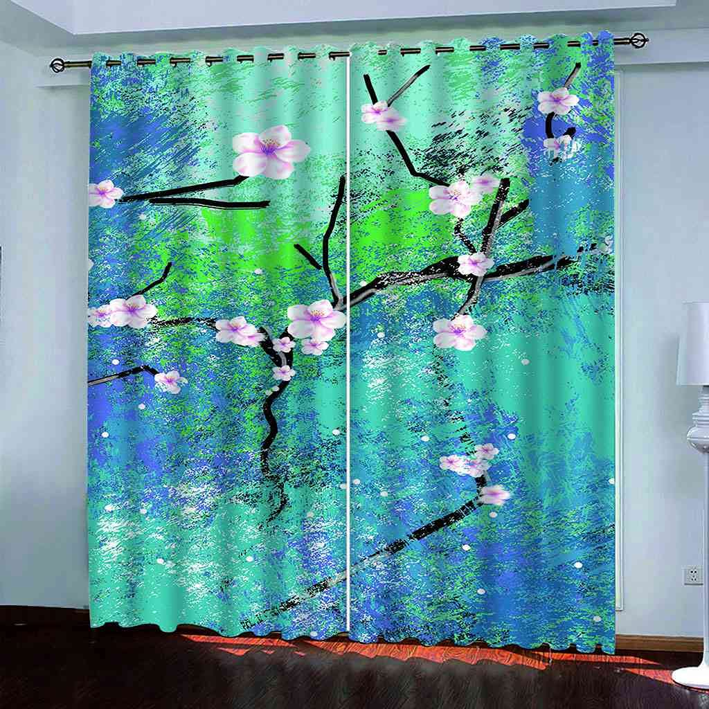 Rideaux occultants d'enfant 3D bleu fleur rose 140x160 cm