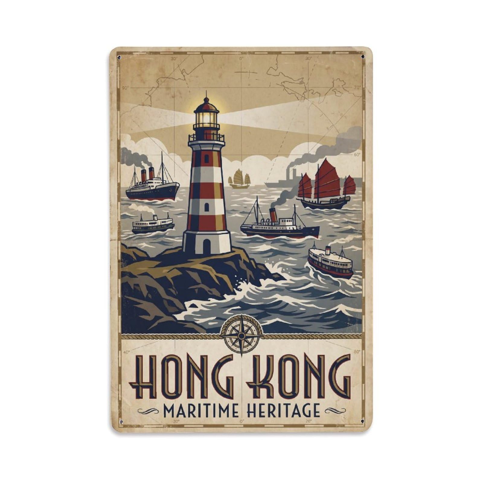 Huiyhb 8X12inch(20X30cm) Vintage Travel Hong Kong Maritime Metal Tin Sign