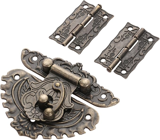 Yetaha Antique Embossing Hasp Latch Lock, 2PCS Hinge & 1 PC Retro Style