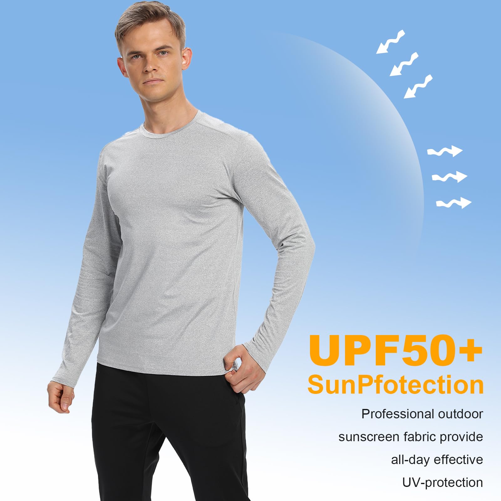 Camisetas de manga larga para hombre, con protección solar UPF 50+, de secado rápido, para correr, para entrenamiento, paquete de 6 unidades