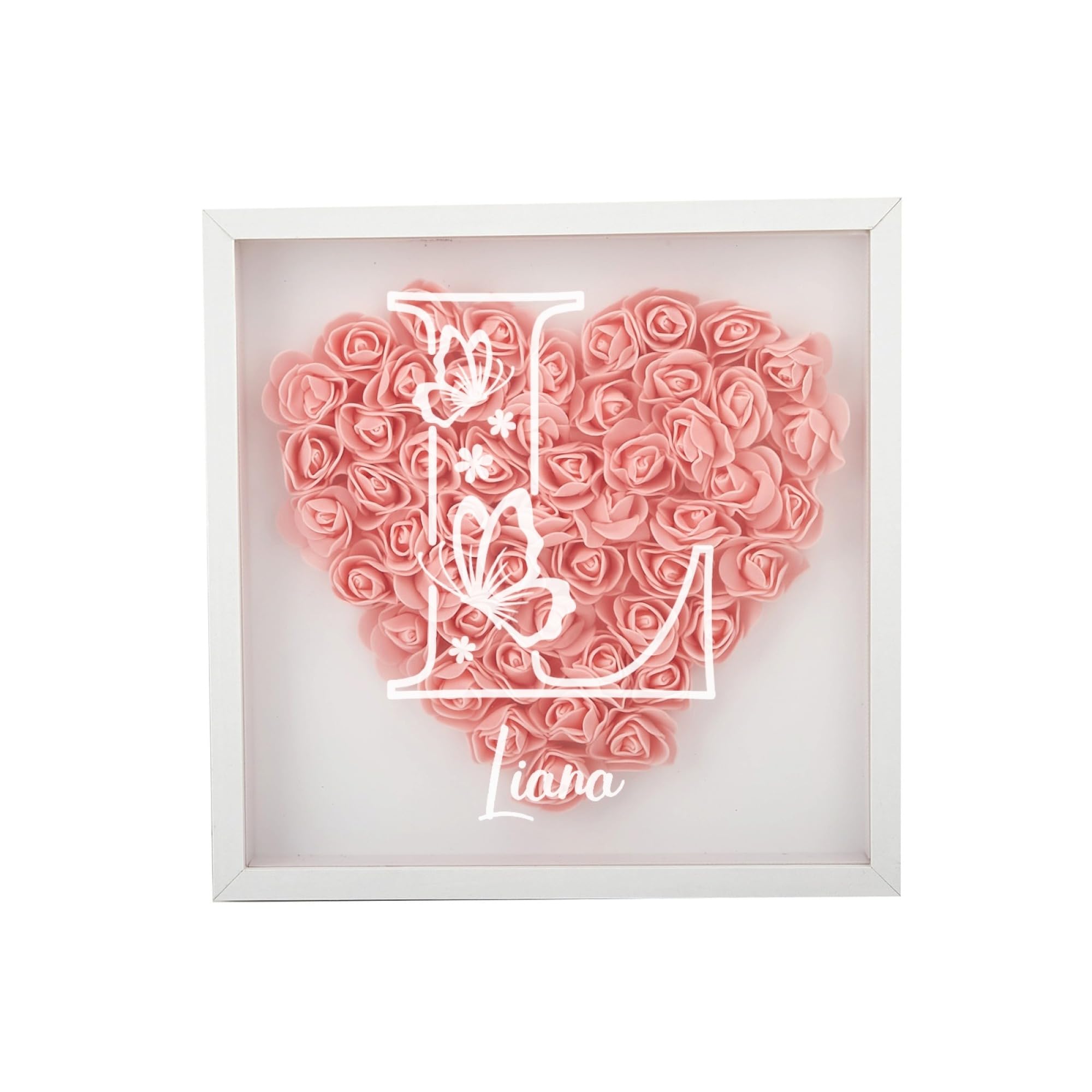 Personalized Mother's Day Shadowbox Custom Flower Shadowbox with Initial Name Customizable Monogram A-Z Flower Frame Birthday Gift for Mom, Grandma, Wife, Cinnamon, 10