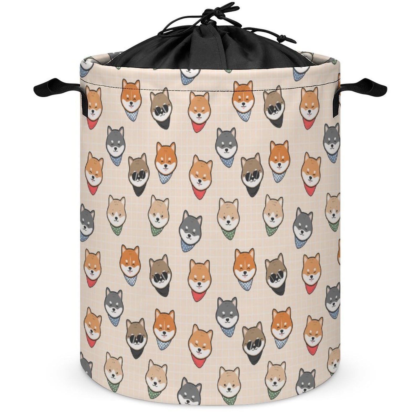 Wlntrophic Drawstring Laundry Hamper, Shiba Inu Dog Pattern Laundry Basket, Washing Basket with Handle