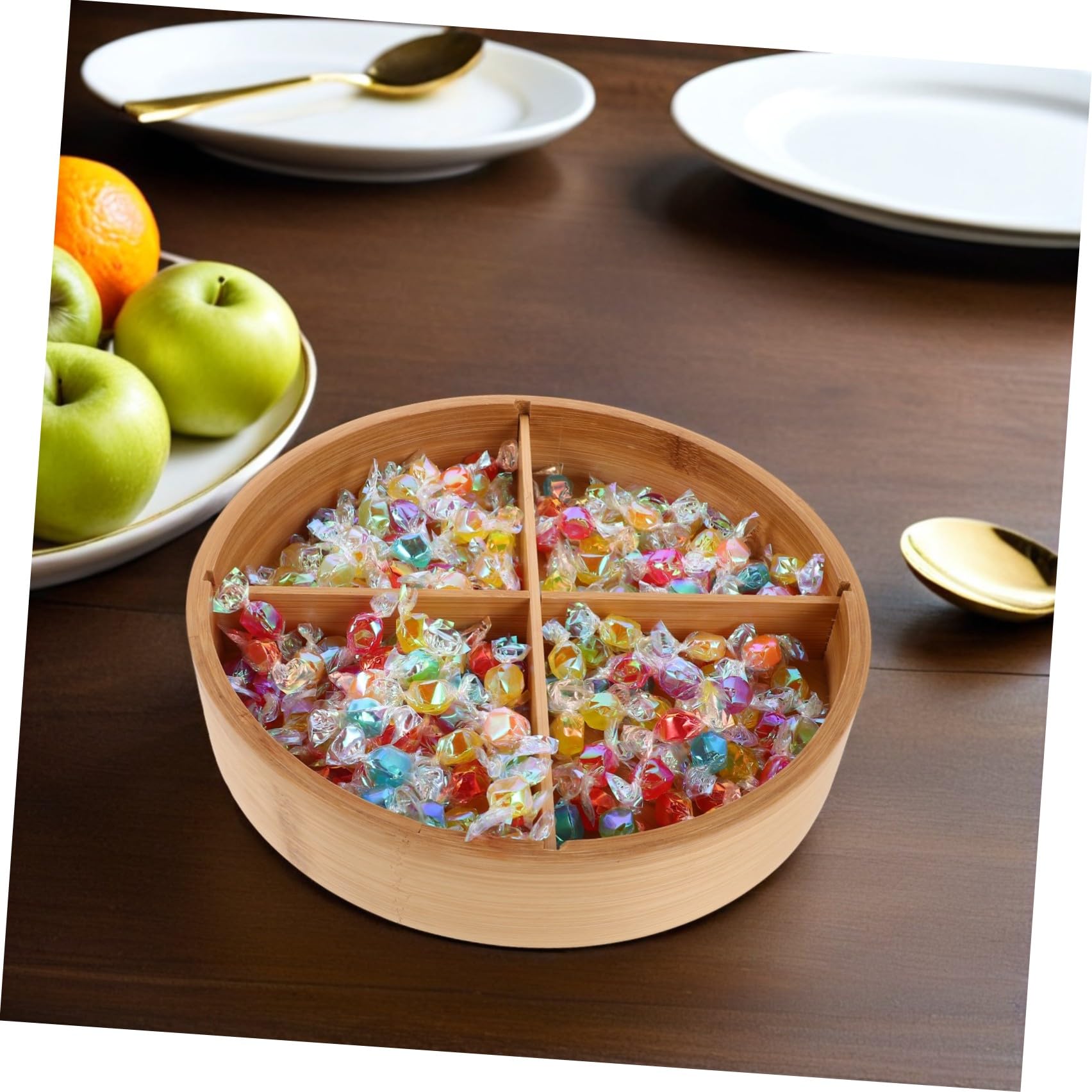 NUOBESTY Scatola la Conservazione degli Alimenti in bambù con 4 Scomparti, Vassoio Raffinato per Snack e Caramelle, per Cucine e Riunioni di Famiglia
