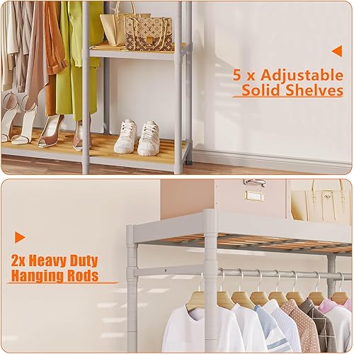 Miniatura 7 de Perchero resistente para ropa de 800 libras de capacidad, perchero de metal independiente con estantes, estantes de ropa comercial para colgar ropa,