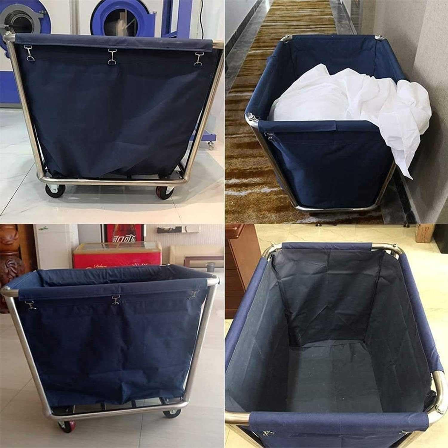 Carrito de lavandería de acero inoxidable resistente, cesta delgada para uso industrial, sistema de clasificación desmontable para una limpieza eficiente de la sala de lavandería