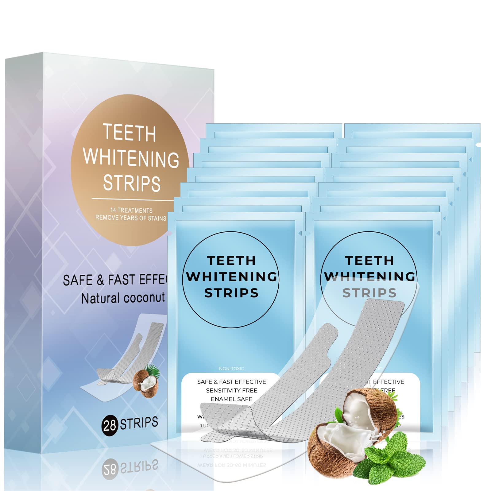 Sugemur Teeth Whitening Strips, Effective Mild Teeth Whitening for Removing Coffee, Smoking, Tea Stains, Non-Sensitive Whitening Strips Safe for Enamel, 28 Strips, Peroxide Free Teeth Whiteners