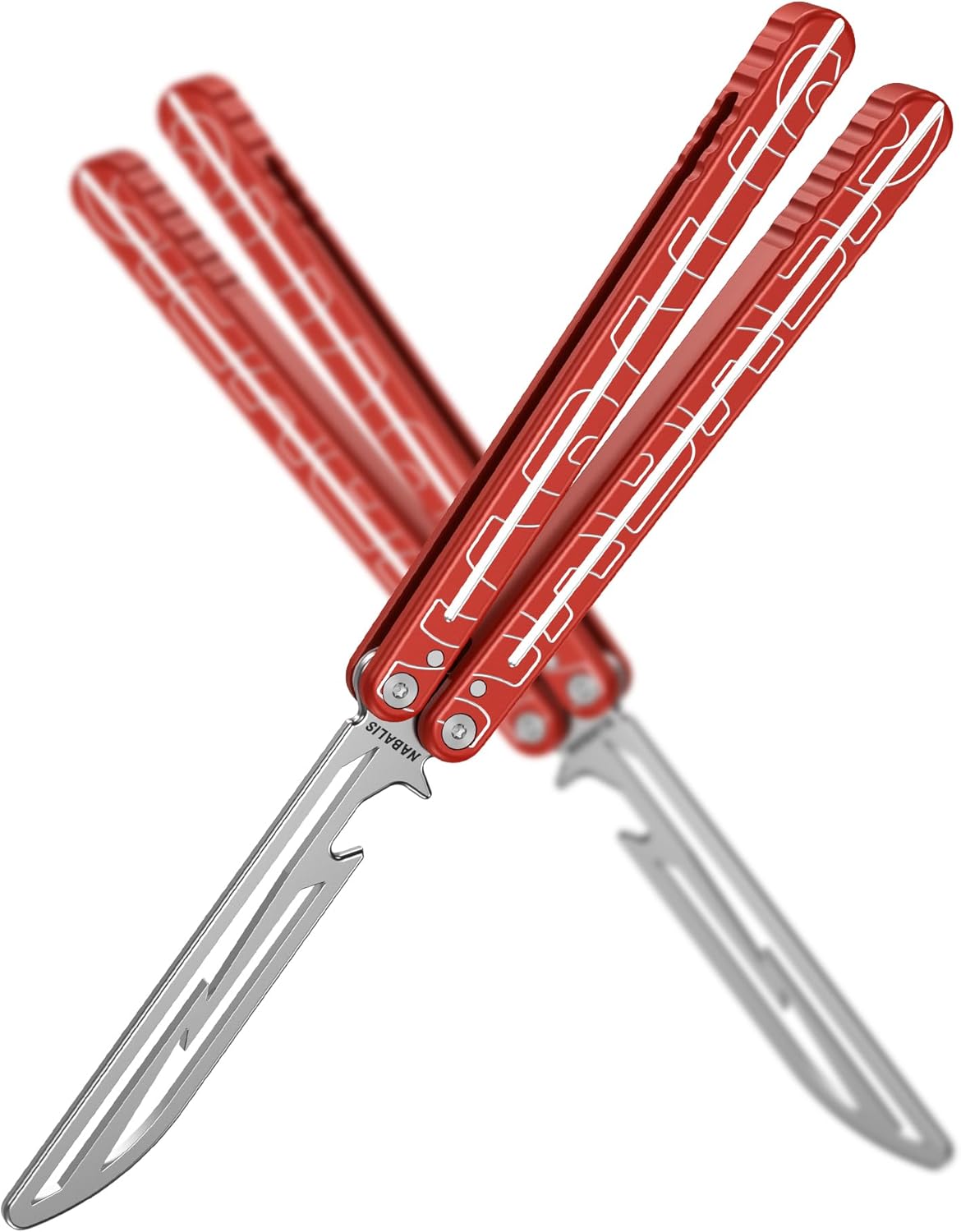 Nabalis Lightning Washer Systerm Butterfly Balisong Trainer, 6061 Aluminum Integral Channel Handle Zen Pins with non-slip lines, Unsharpened, for Practicing Flipping, Blunt Practice, No Edge Tool