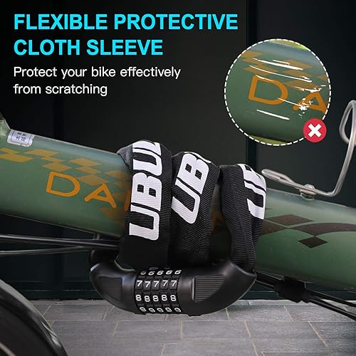 Miniatura 4 de UBULLOX Candado de cadena de bicicleta de 3 pies con combinación de 5 dígitos, cerradura antirrobo, cadena de acero reiniciable de 0.236 in de