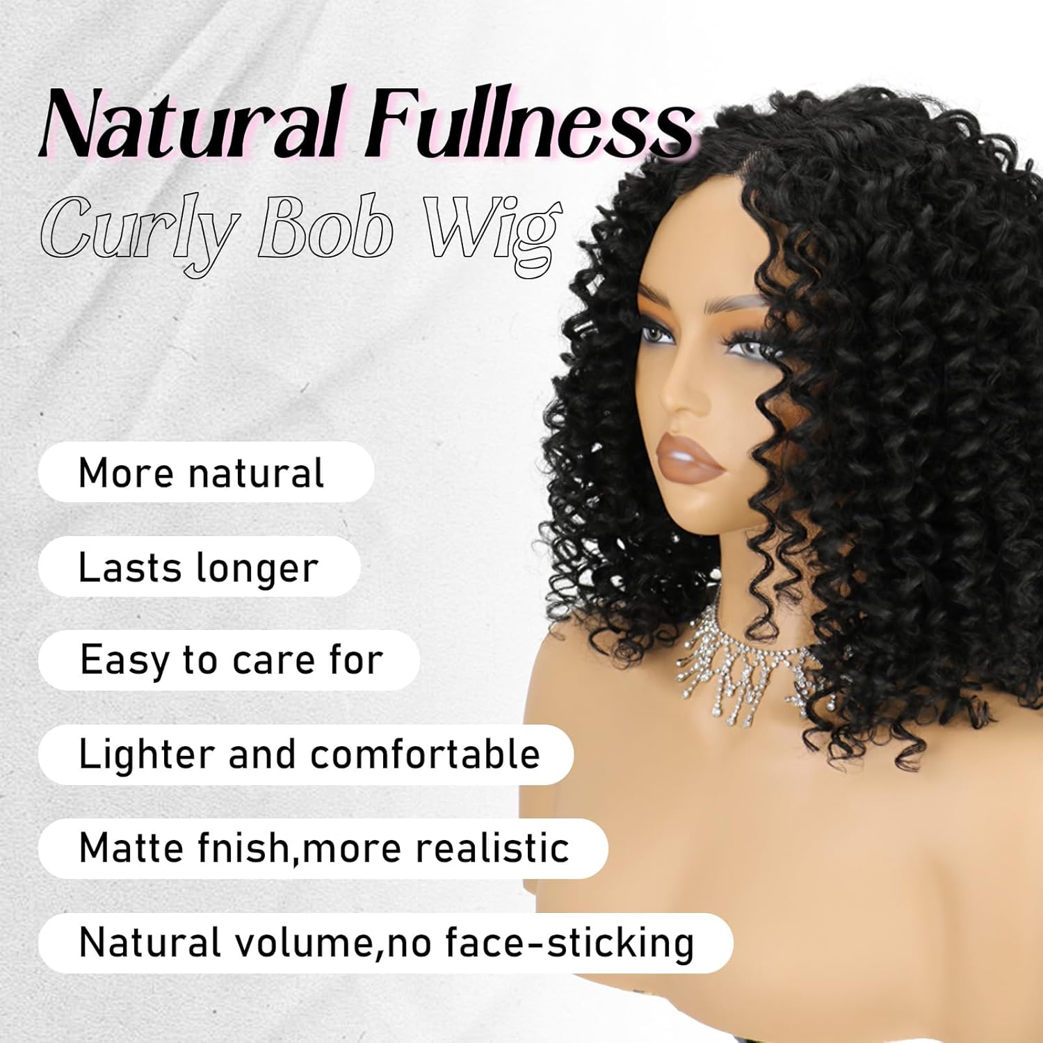 Black Short Curly Wigs for Women 12 Inch Glueless Synthetic Lace Wig Pre Cut Middle Part Curly Bob Wig for Daily Party Use
