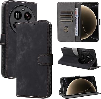 Pzwoxukhov Compatible with Xiaomi 15 Ultra Case Cover,Compatible with Xiaomi 15 Ultra Phone Case,PU Leather, Flip Case Cover Black