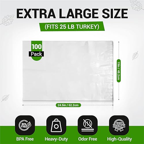 Miniatura 4 de Bolsas de horno de pavo para asar, paquete de 100 bolsas de cocina resistentes, aptas para horno (19 x 24.5 pulgadas), sin BPA, resistentes al