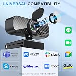 Complet HD 1080P Webcam avec micro-phone intégré et trépied rotatif, carte en fibre de carbone et couverture de confidentialité, correction automatique de la lumière, réglable FOV, Plug & Play pour Zoom/Skype/Facetime/YouTube, Ordinateur portable/PC