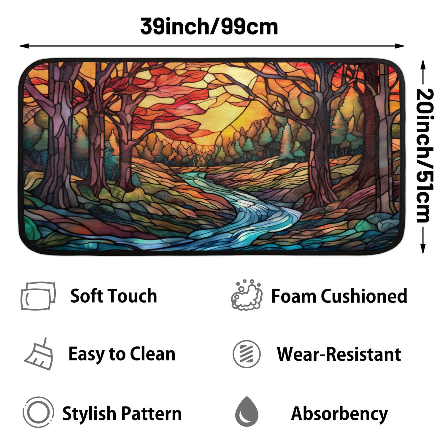 Kitchen Mats, Glass Tree Kitchen Rugs, Cushioned Anti Fatigue Kitchen Mats, Non-Slip Standing Desk Mat, Absorbent Kitchen Rug for Floor, Kitchen, Office, Sink, 20