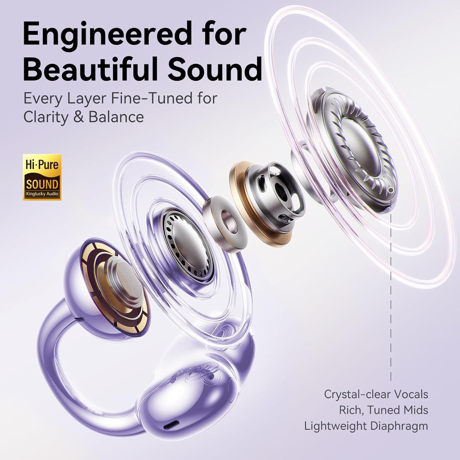 Kinglucky Stylish Open-Ear Clip-On Earbuds with Jewelry Bow Earrings, Lightweight & Comfortable Fit, Fashionable Open-Ear Buds Headphones for Women, Ideal for Work, Running, and Daily Wear Purple - Image 4