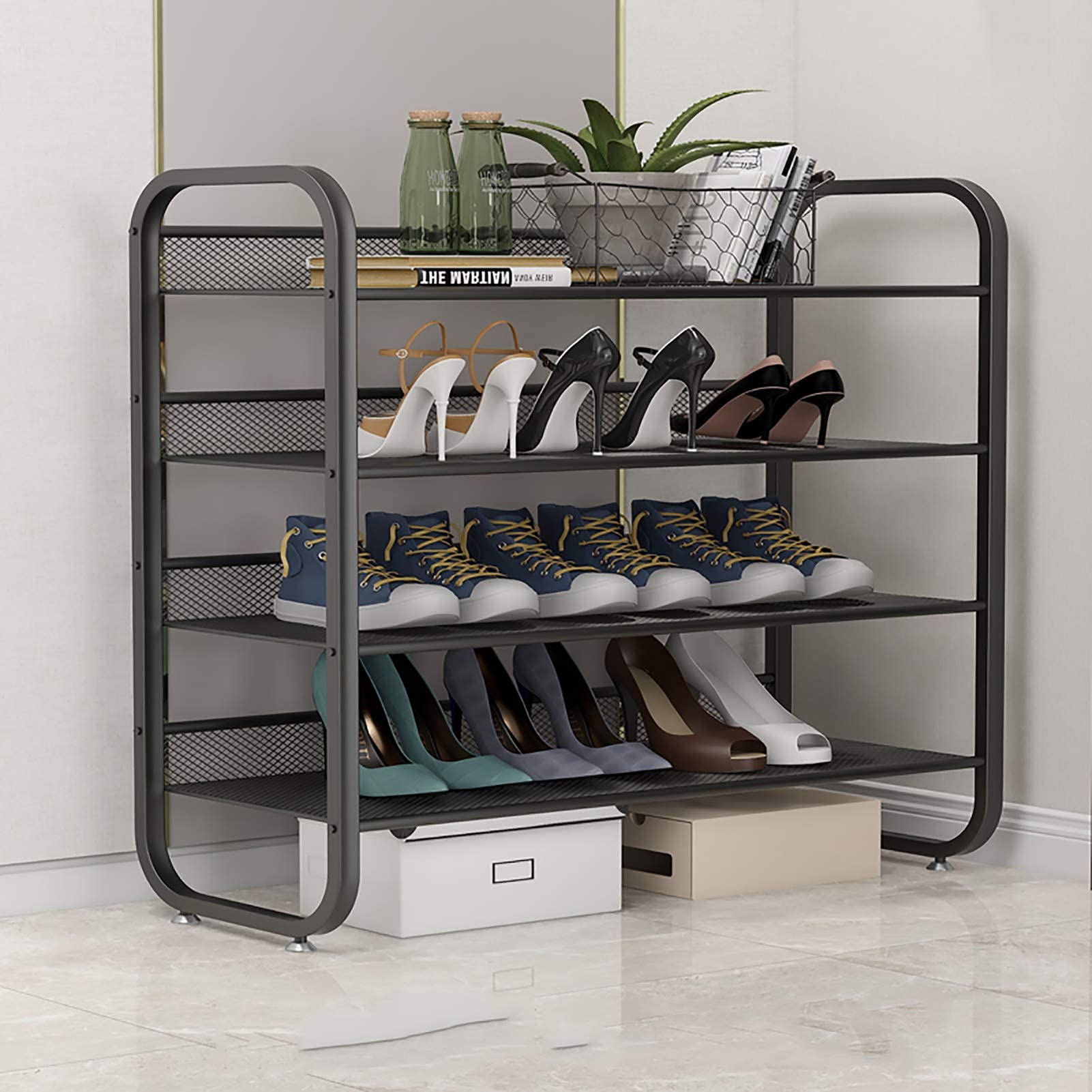 Tier Iron Frame Shoe Rack Storage Organizer,Wire Shoe Shelf,Modern Shoe  Rack Organizer,Stackable Shoe Tower For Entryway