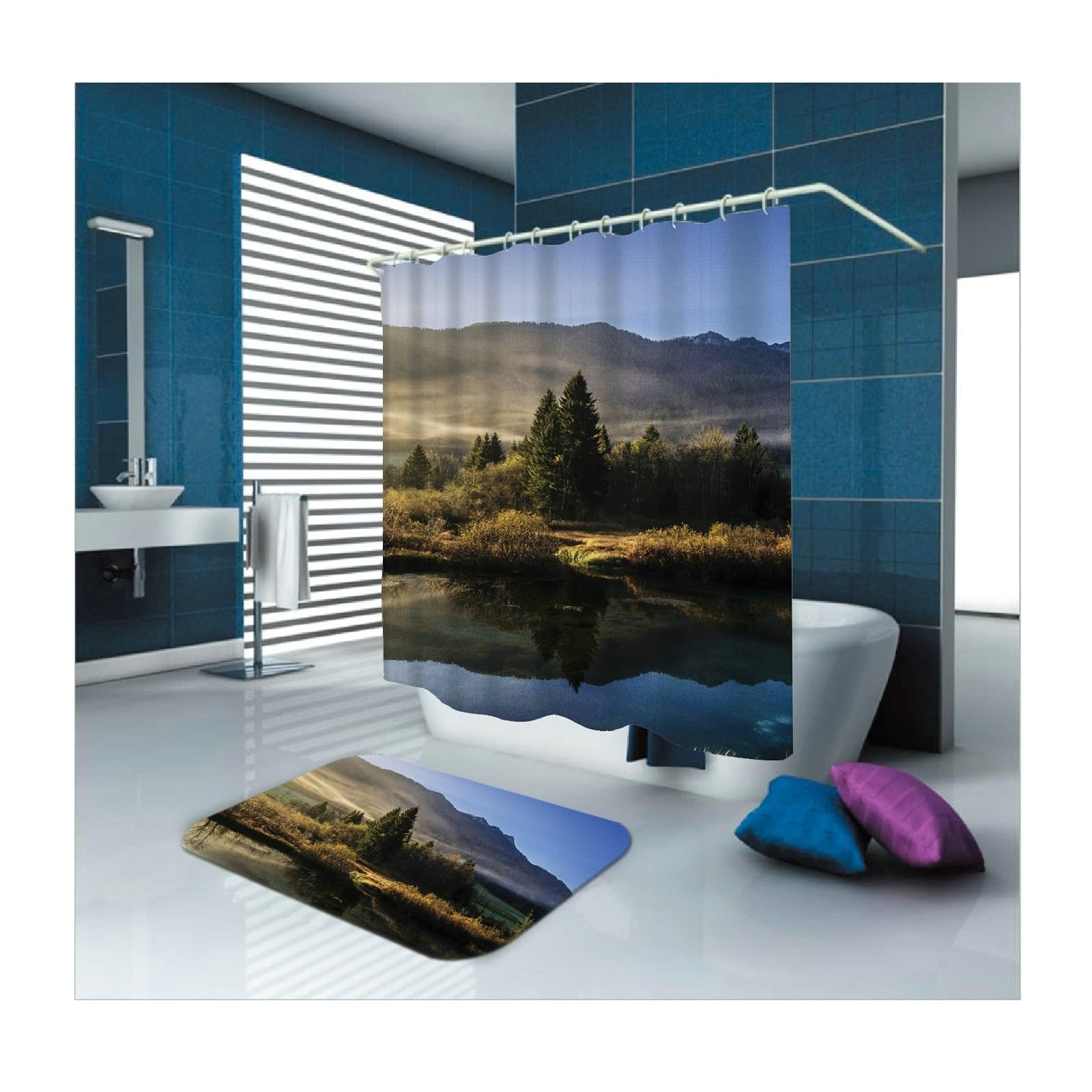Rideau de douche imperméable et anti-moisissure lavable en polyester