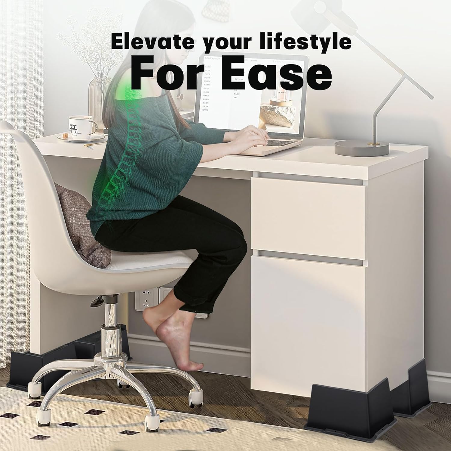 Bed Risers 6 Inch Heavy Duty,Oversized Couch Risers, Extra Wide Furniture Risers for Sofa Table Desk Headboard Chair Lifting,Rectangle Risering Blocks Support 6000 lbs(8 Pack Black)