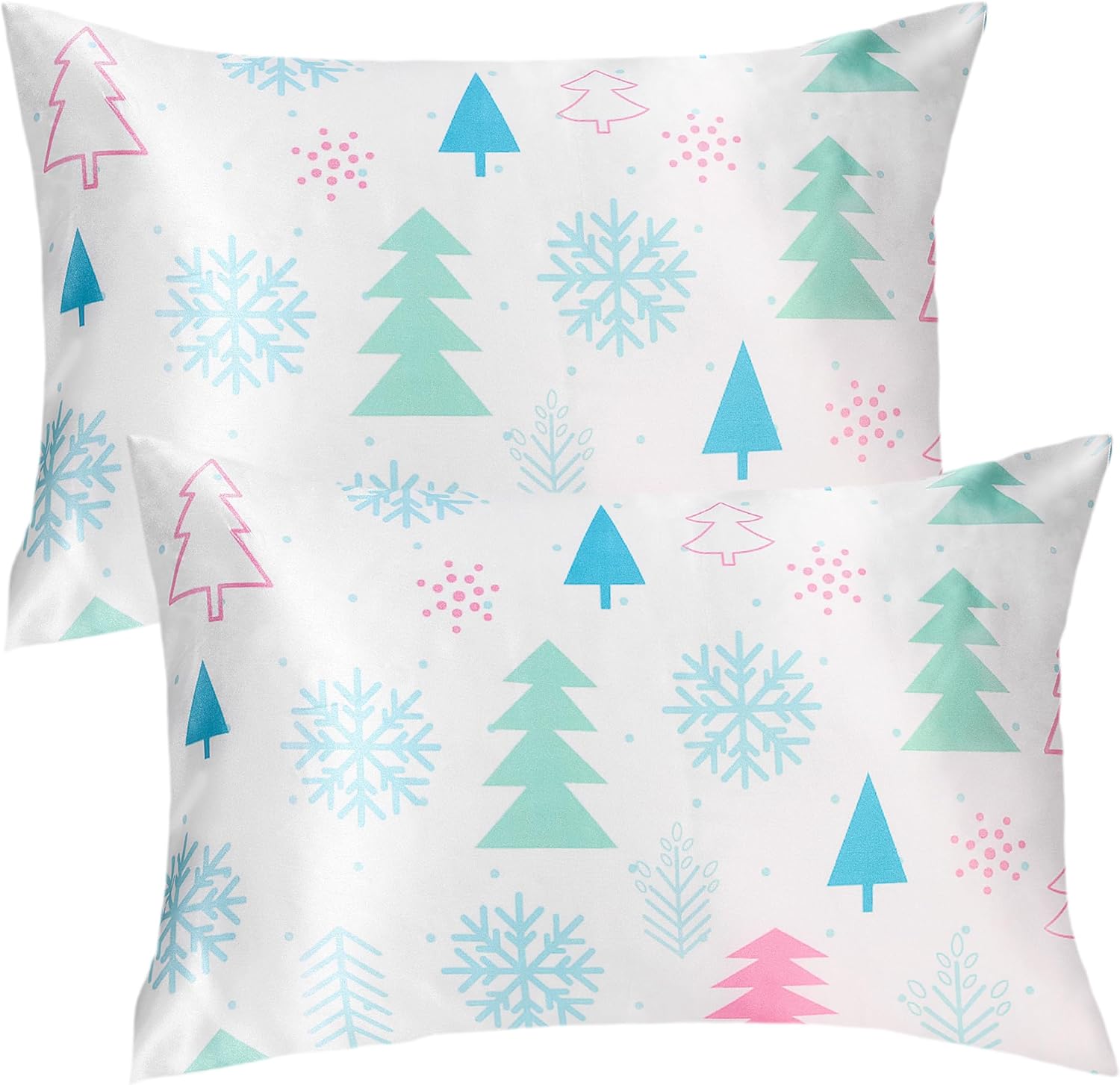 Christmas Tree Satin Pillowcase for Hair & Skin Care, Standard Size Set of 2 - Luxurious Satin Pillow Cover with Envelope Closure(20x26 Inches)