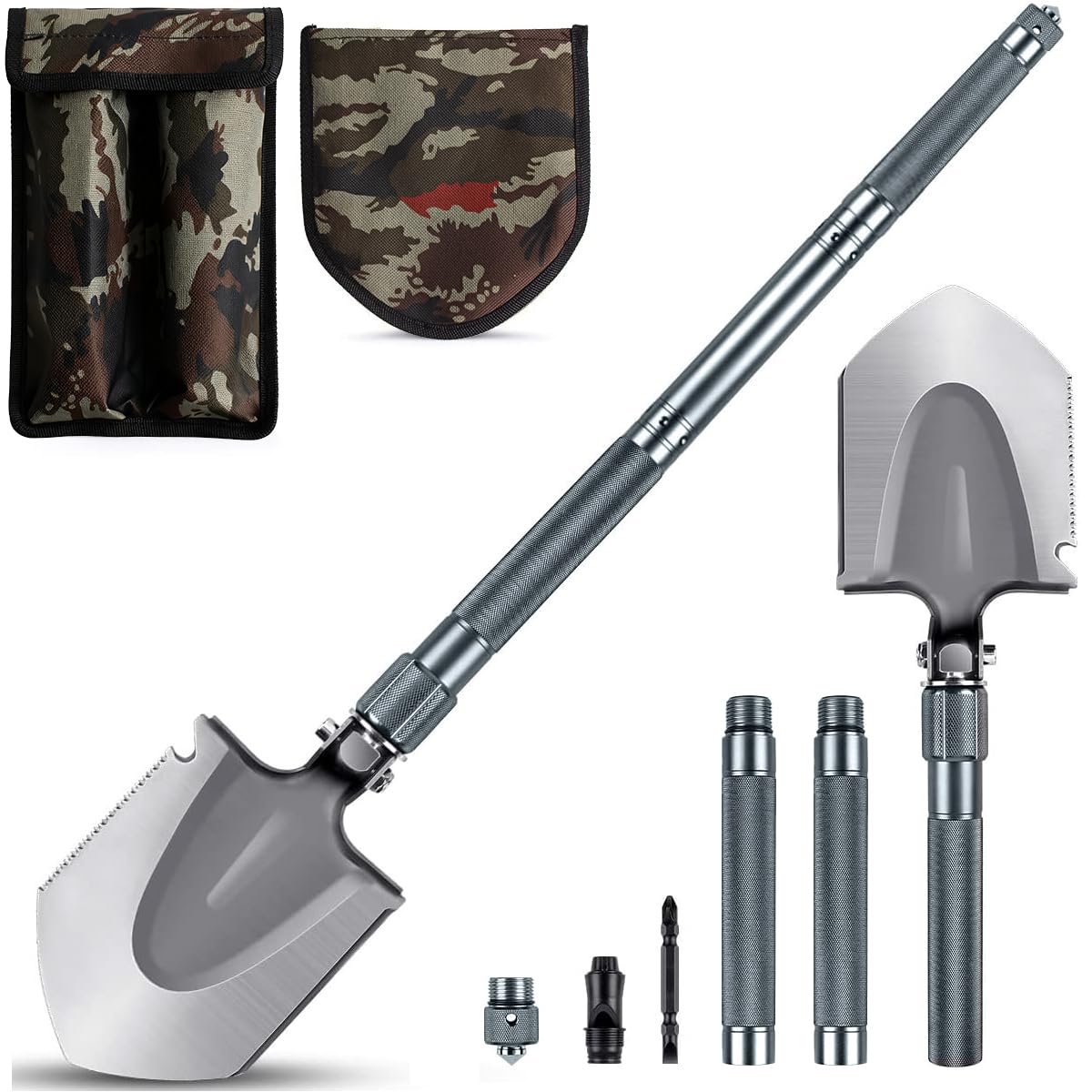 MOSFiATA Klappspaten Multifunktional Survival Klappschaufel aus Manganstahl – Camping & Outdoor Spaten mit Hacke, Säge, Messer, Flaschenöffner – tragbar Faltbar Schaufel für Camping, Reisen, Garten