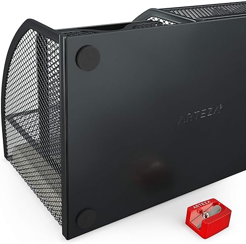 Miniatura 4 de Arteza Organizador de escritorio de oficina de malla metálica con cajón, diseño multifuncional de 6 compartimentos para suministros de oficina y