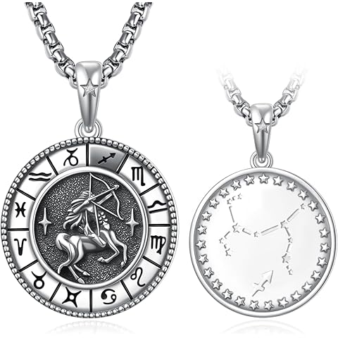 Zodiac Necklace For Men 925 Sterling Silver With 22'+2' Rolo Chain,Gift For Men Hus...