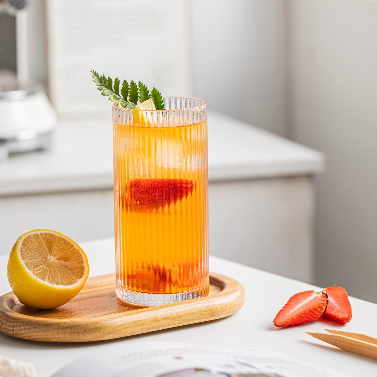 INSETLAN 370ml Geriffelte Longdrinkgläser 6er Set Wassergläser Trinkgläser| Ideal für Whisky, Bier, Säfte, Eiskaffee & Cocktails | Spülmaschinenfest | Hochwertige Trinkgläser & Cocktailgläser