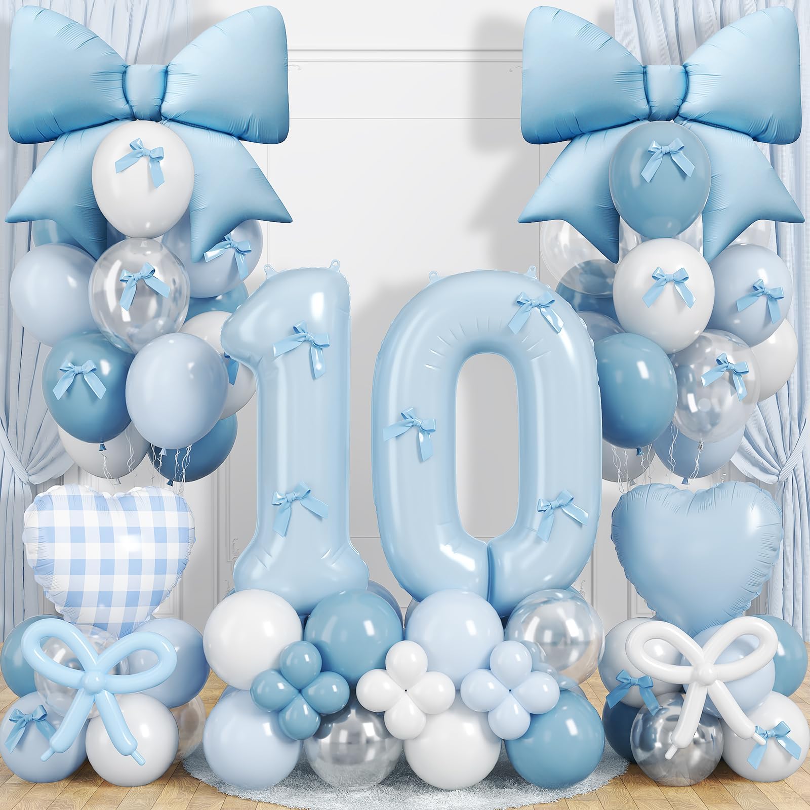 10th Birthday Decorations for Girl, Coquette Blue Bow Birthday Decorations