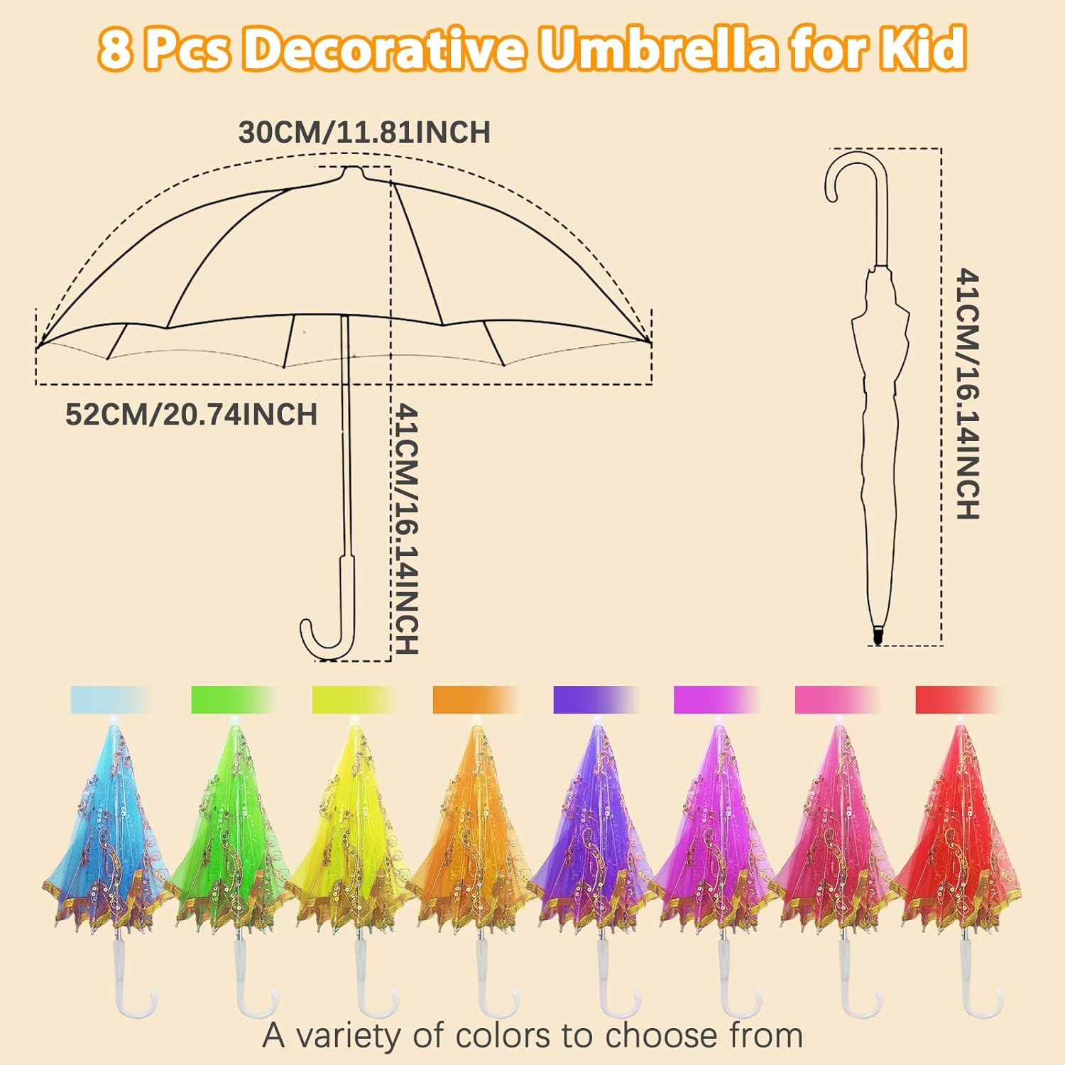 8 Pcs Indian Decorative Umbrellas, 20.87-Inch Handmade Embroidered Parasols, Multicolored Vintage Boho Umbrellas for Weddings and Parties