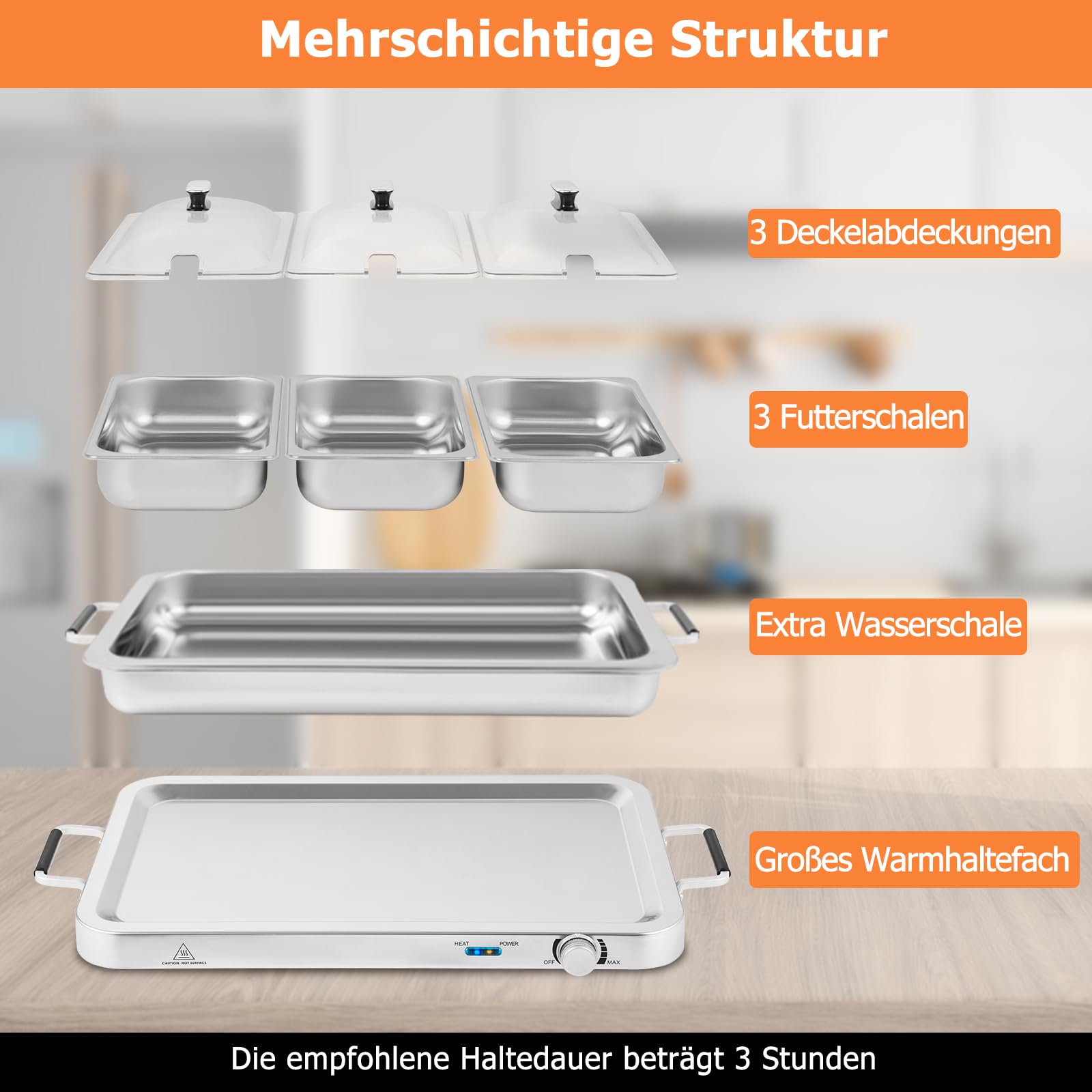 Arvona Elektrische Buffetwarmer - Warmhoudplaat - Buffetserveerder - 3