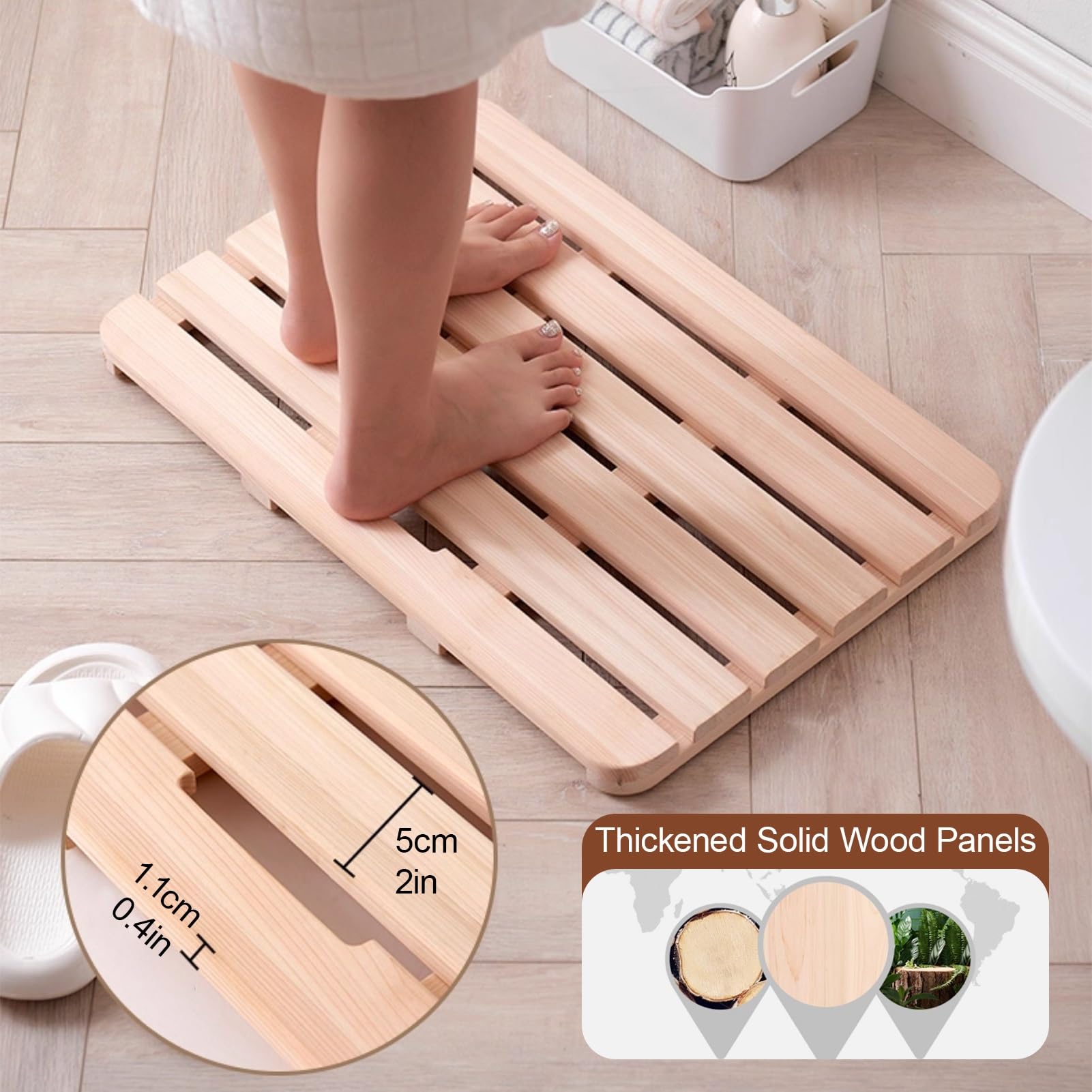 Badematte aus Holz, duschmatte aus teakholz, rutschfeste Holzböden, Füßen Duschmatte für Drinnen und Draußen, geeignet für Spa, Zuhause oder im Freien(120x80x3cm/47.2x31.5x1.2in)