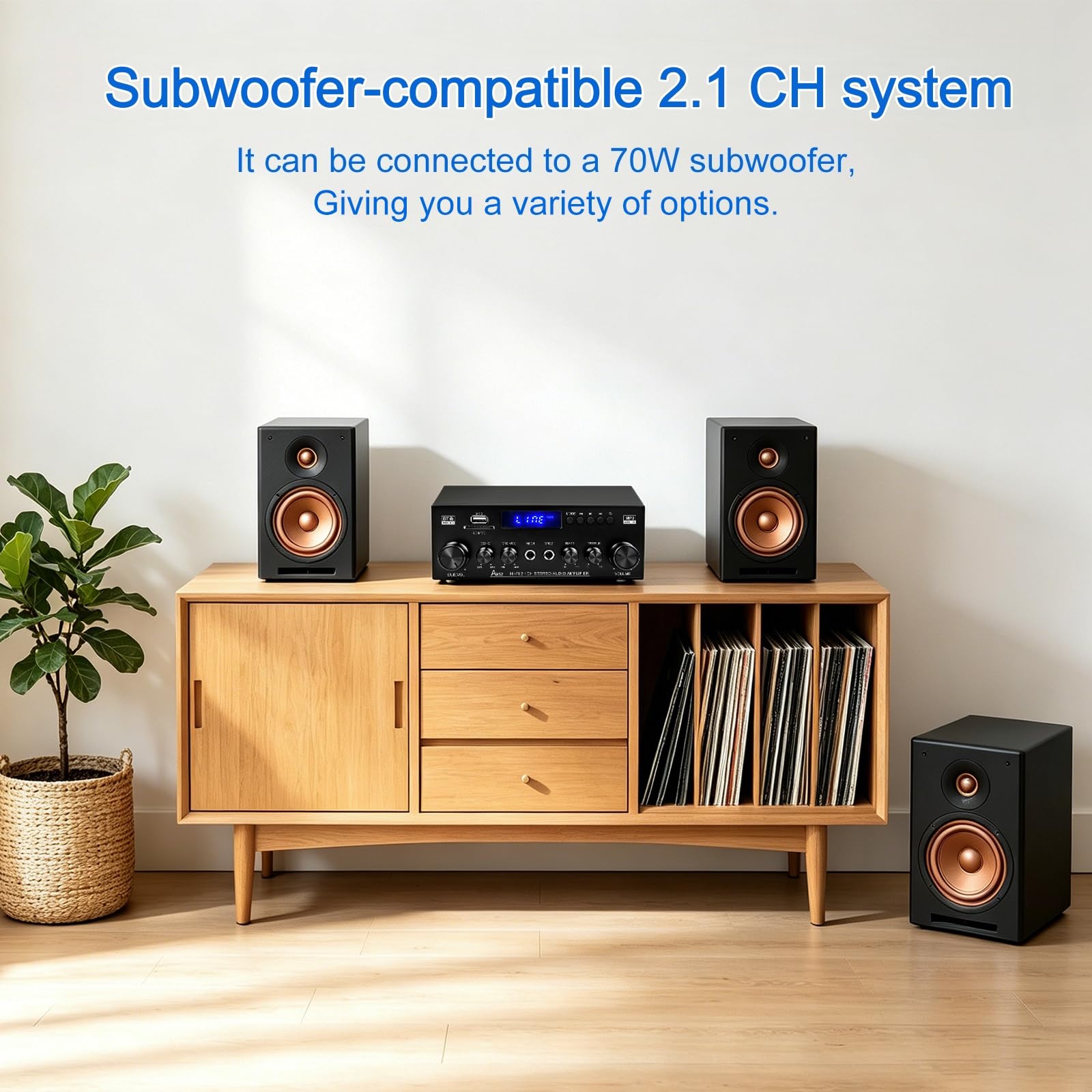 Audio Amplificateur stéréo HiFi 50WX2 Amplificateur Bluetooth 5.3 | écran LCD, alimentation 12 V/220 V - Compatible USB/SD/FM/RCA - Pour la maison, la voiture et le karaoké - Avec tél