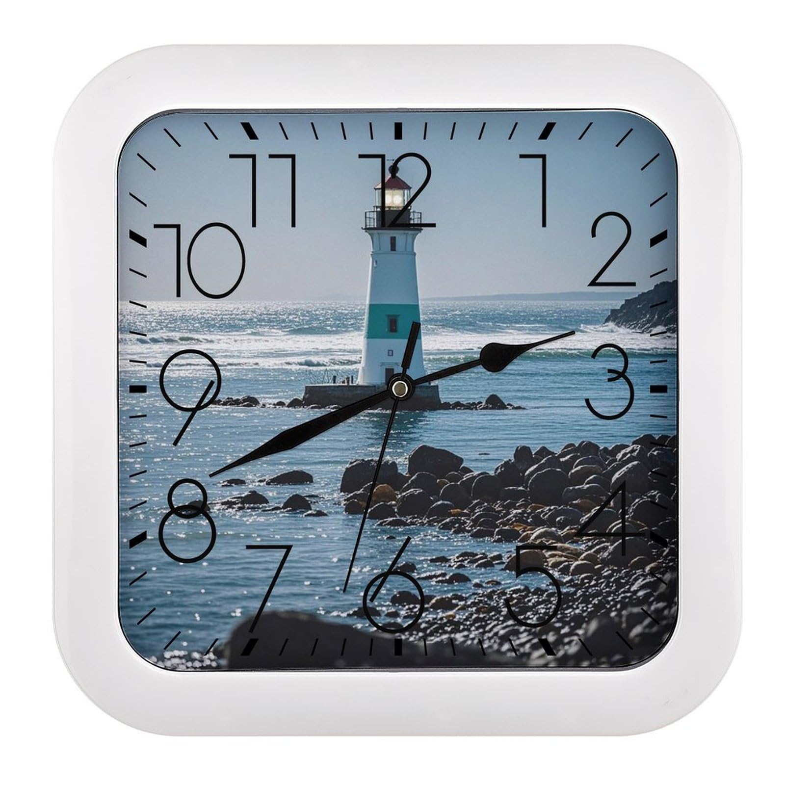 LZQPOEAS Lighthouse Ocean Wall Clock Fashionable Versatile Silent Wall Clock Simple Elegant Non Ticking Analog Clocks Easy to Install Square Modern Clocks for Home Decoration