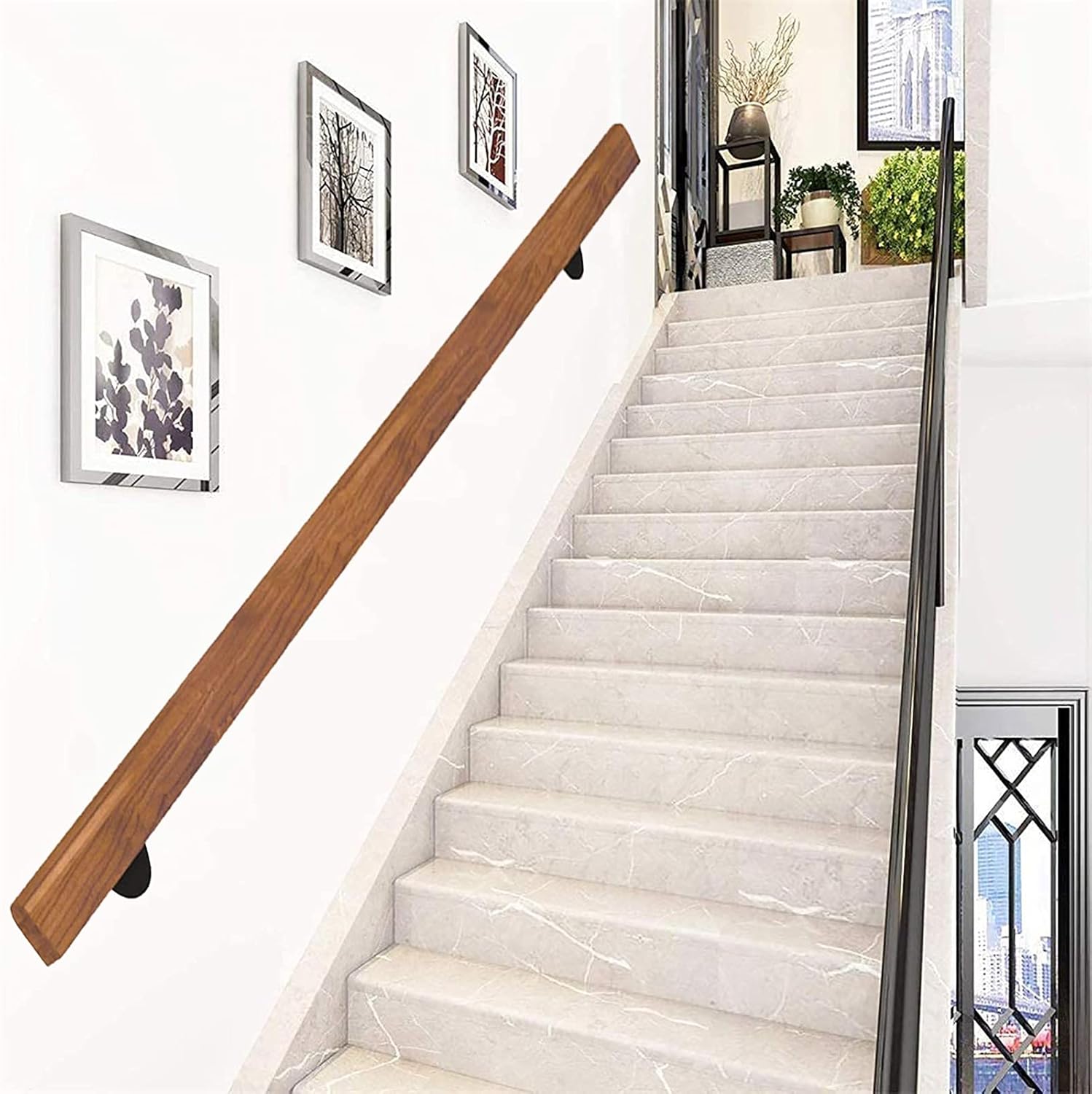 Staircase Handrail -Complete Kit (1ft-20ft). Solid Wood Stair Railings/Banister, Loft Corridor Non-Slip Pine Rails, Family Access Hallway Fence (Size : 1ft/30cm)