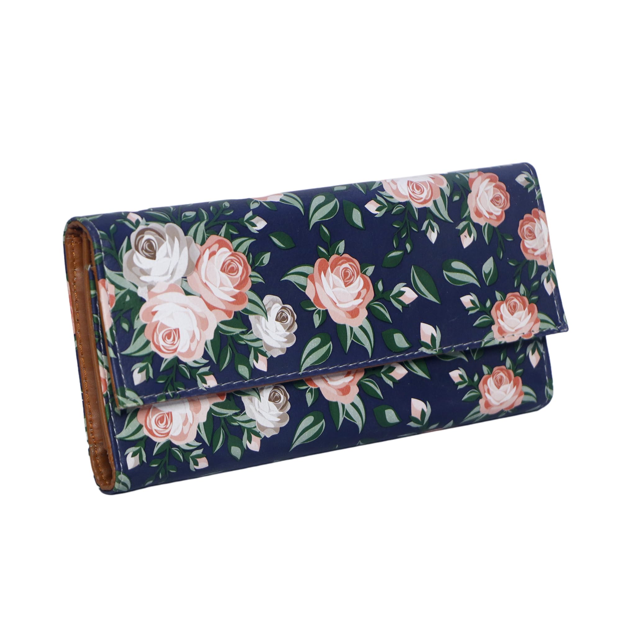 PU Leather Floral Printed Wallet for Women | Stylish Ladies Clutch Purse with 3 Compartments, 9 Card Slots, ID Window, Coin Pocket & Back Zipper – Elegant Daily Use Handbag Wallet (Blue)-picture-38