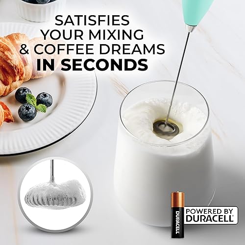 Miniatura 2 de Zulay Kitchen - Espumador de leche eléctrico de mano con pilas AA Duracell batidora de bebidas resistente para café, latte, capuchino y más, menta