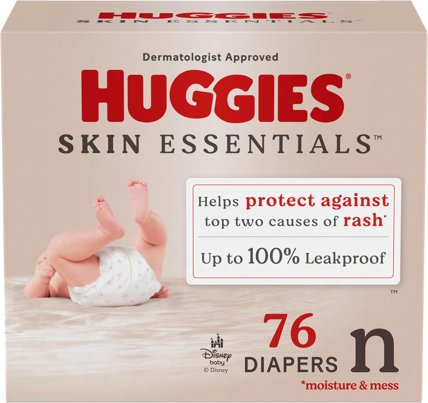 Huggies Size Newborn Diapers, Skin Essentials Baby Diapers, Size Newborn (6-9 lbs), 76 Count, Packaging May Vary Newborn 76