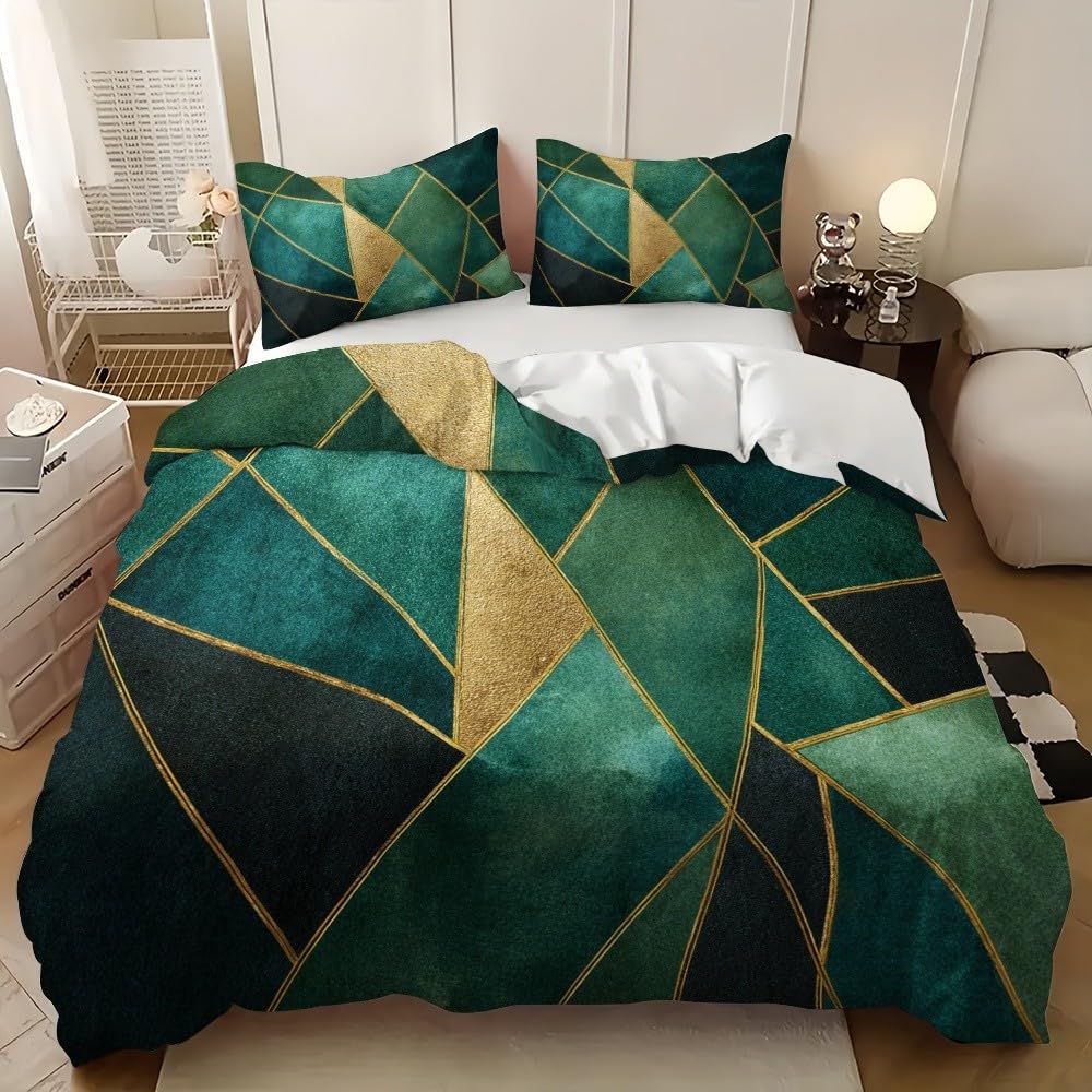 Parure de Lit 1 Personne 90x190 cm avec Housse de Couette Géométrique Vert Foncé Abstrait