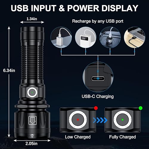 Miniatura 4 de Linternas de alto lúmenes, 1800.000 lúmenes, linterna recargable súper brillante con 5 modos de luz, zoomable, IP67 impermeable, linterna LED para