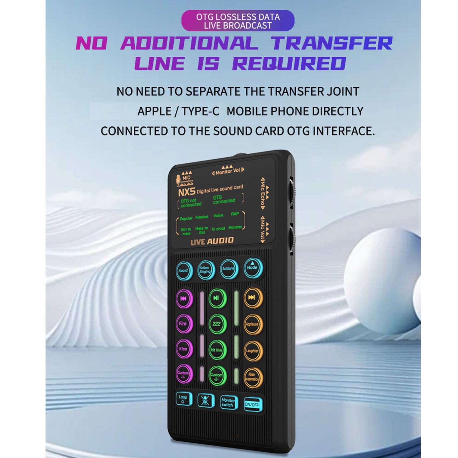 Stimmenverzerrer, Bluetooth-Stimmenverzerrer mit 8 Soundeffekten, 6 Hallmodi, RGB-Licht, inklusive Mikrofon-Kopfhörer, für Streaming, Gaming