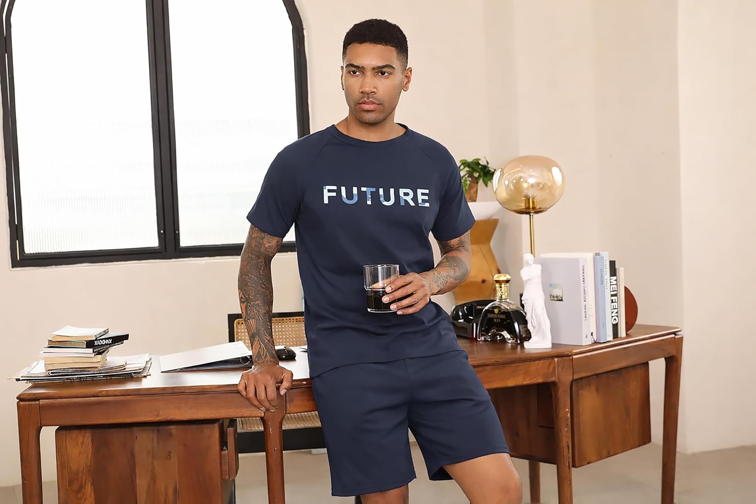 Sykooria Mens Pajamas Set Cotton Pajamas Shorts Set Short Sleeve Pjs Sets Soft Sleepwear S-XXL - Image 4