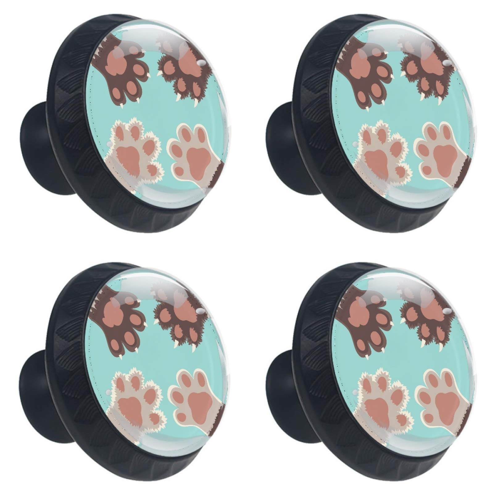 Boutons de tiroir en verre patte de chat et chien multicolores lot de 4 pour placard