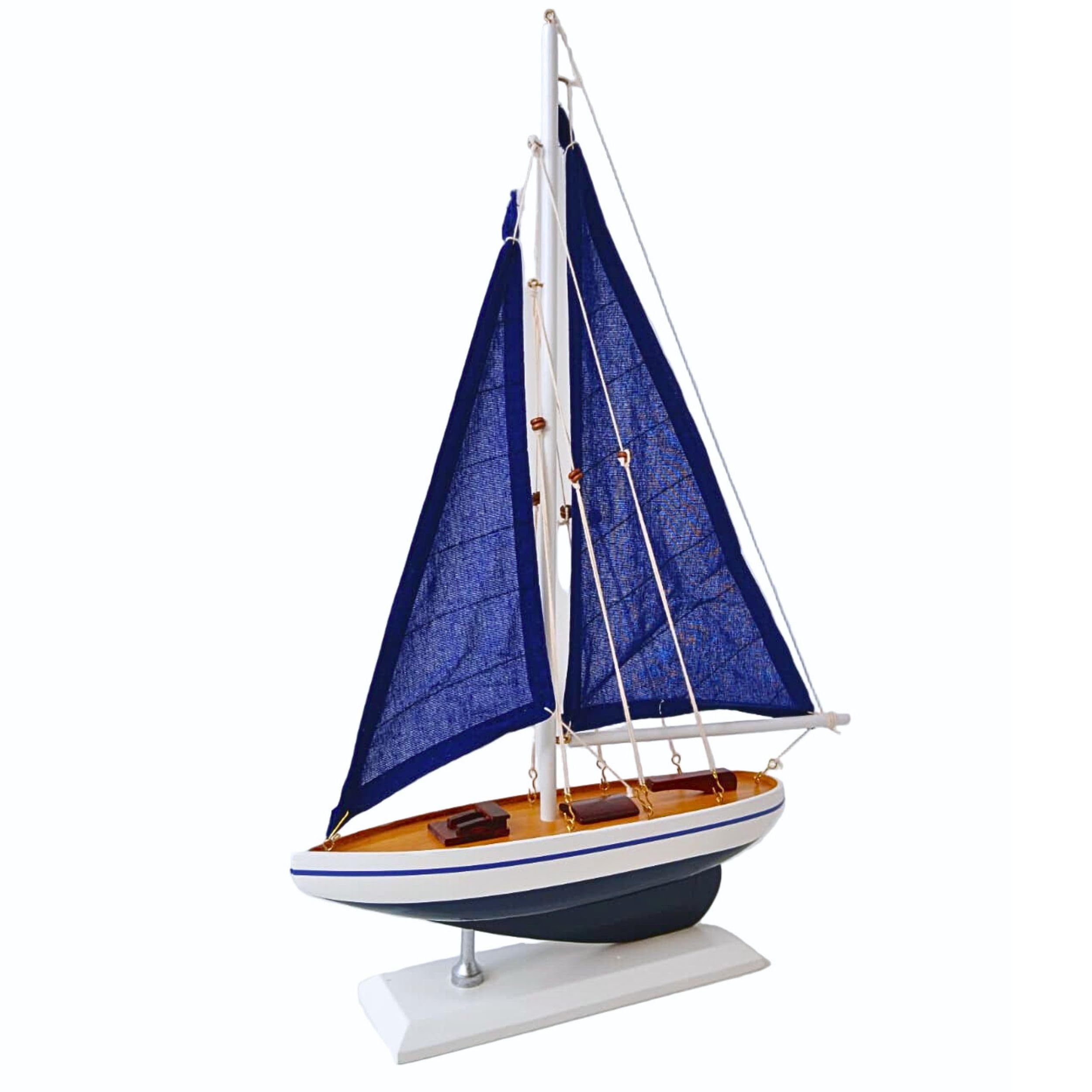Wooden Sailboat Model Yacht Display Ornament Nautical Decorative Boat Coastal Home Decor Gift for Living Room Office or Shop Display 43cm Handcrafted Miniature Sailing Decoration (Dark Blue)